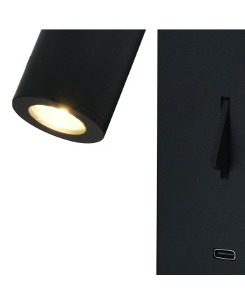 TARIFA III * APLIQUE LECTOR LED 3W 3000K NEGRO TYPE-C CARGADOR